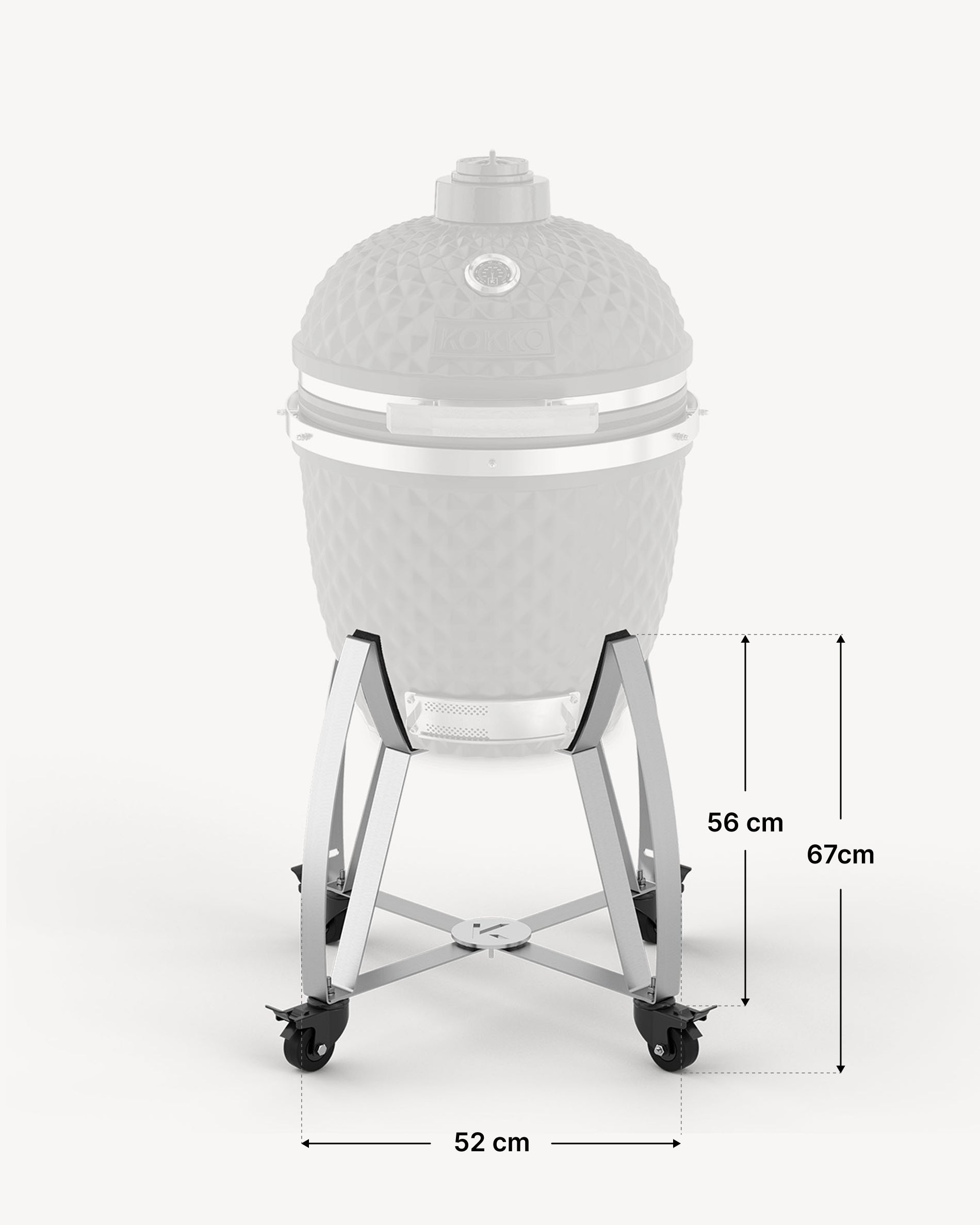 Maßskizze des Edelstahlwagens Kokko XL 22 Zoll.