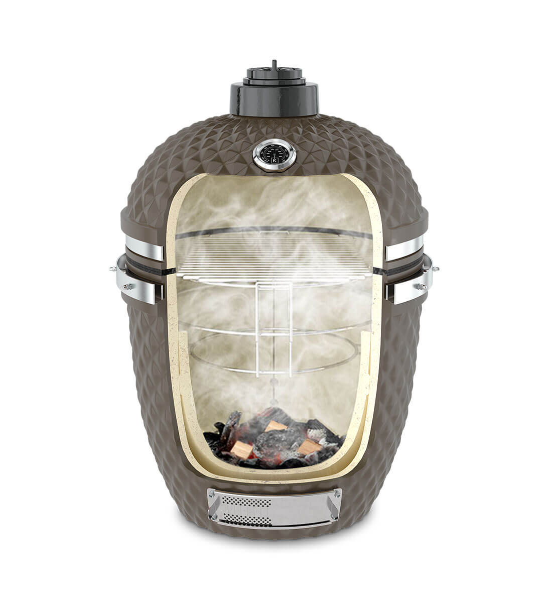 Vertikalschnitt eines grünen Kokko Kamado