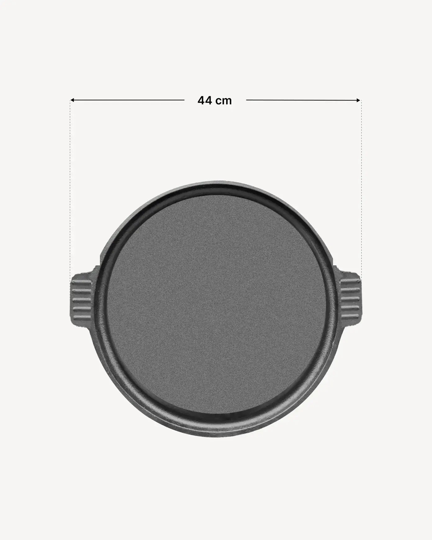 Plaque ronde en fonte avec deux poignées latérales, vue de dessus, diamètre extérieur 44 cm